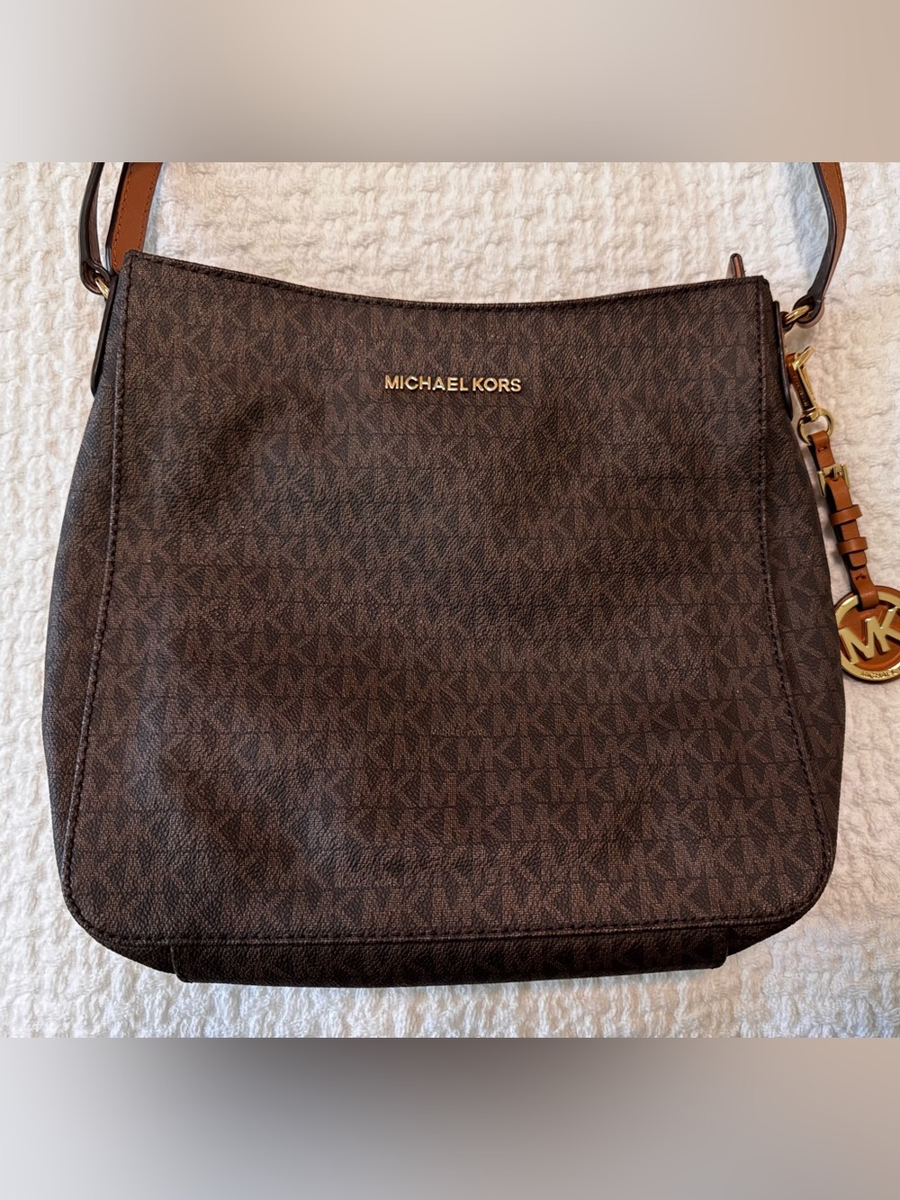 Michael Kors Dark Brown Signature Shoulder Bag with Gold Hardware